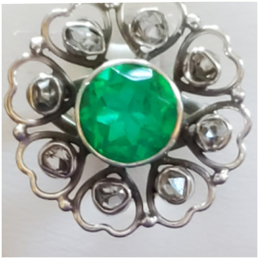 Genuine 4ct Emerald Quartz & Herkimer Diamond Ring